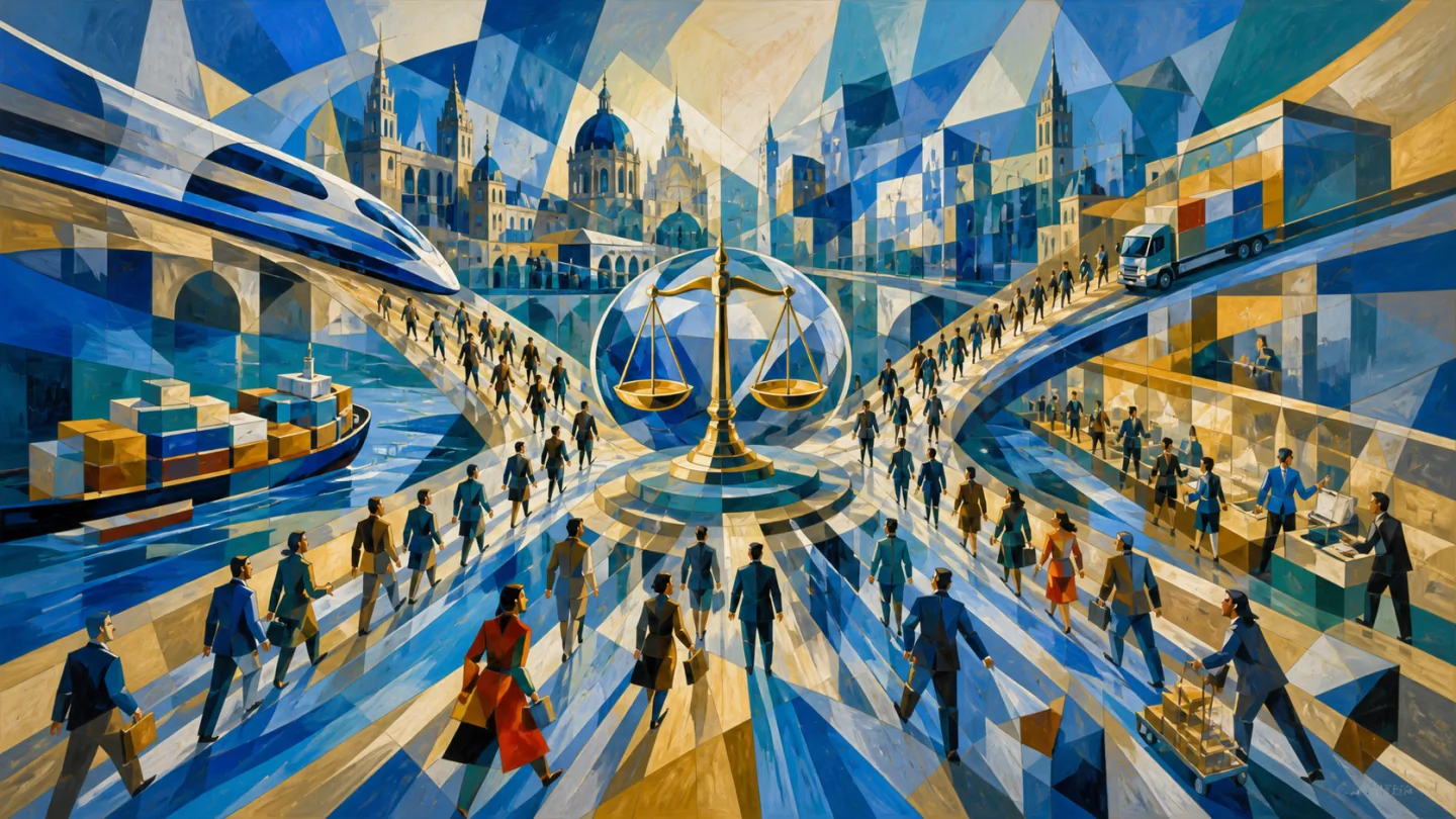 Dynamic streams of people, goods, services and capital moving through an interconnected European city