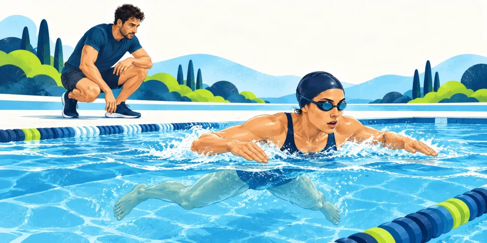 Swimmer practising coordinated breaststroke with symmetrical arm action.