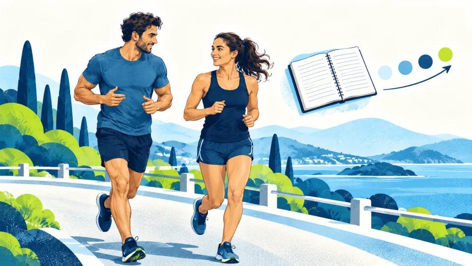 Two adults jogging at a comfortable conversational effort.