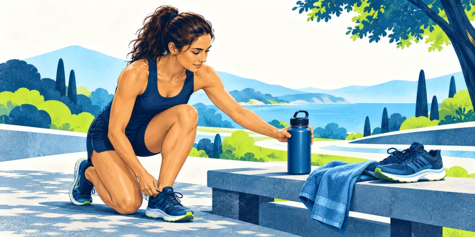 Athlete setting out accessible water for a training session.