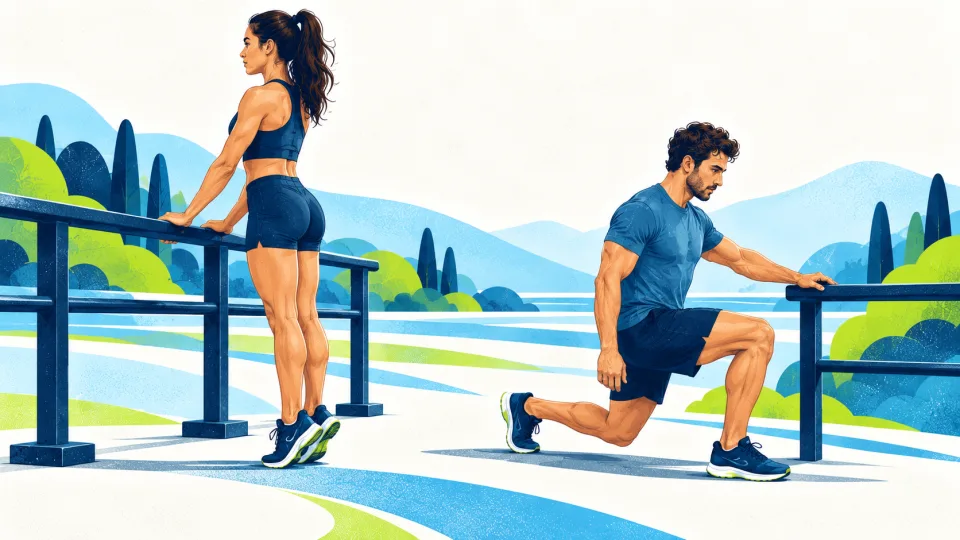 Supported calf raises and an easy split squat for leg capacity.