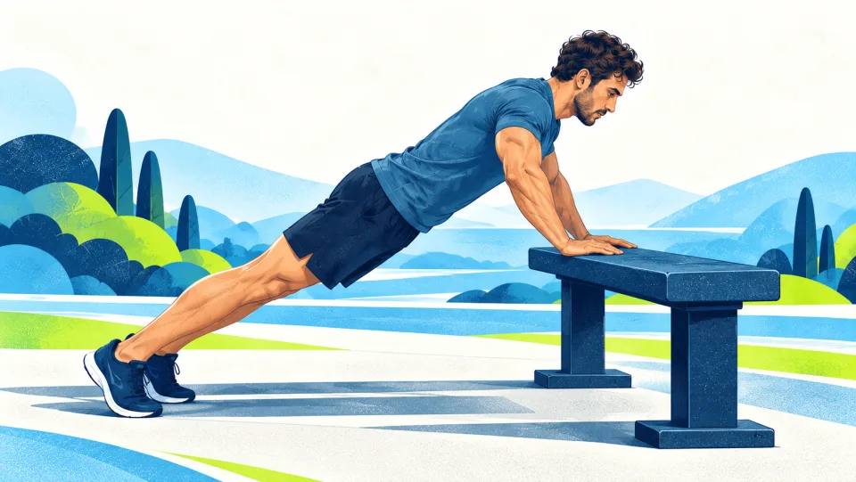 Athlete practising an incline push-up on a stable bench.