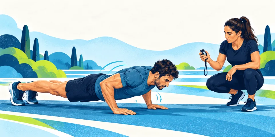 Observer timing controlled push-ups at a steady pace.