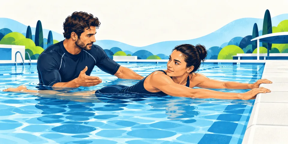 Aquatic instructor choosing an easy surface exercise for an adult learner.