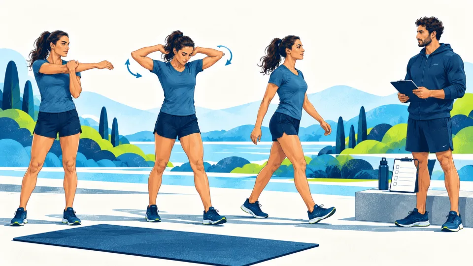 Athlete rehearsing a familiar warm-up with simple movement cues.